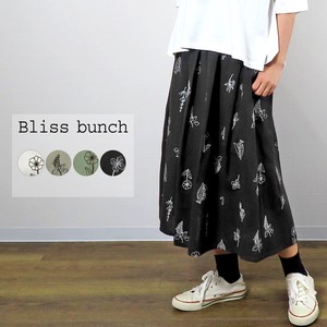 【2022新作】 麻綿平織(ボタニカル刺繍) タックギャザースカート