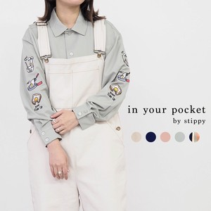 【in your pocket by stippy】【2022春】胸ポケット 袖エッグ刺繍 布帛長袖シャツ「2022新作」