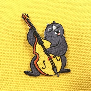 Brooch Embroidery Brooch bear Music Instrument Contrabass Music Animal