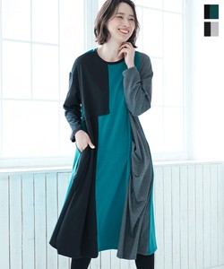 Casual Dress Crew Neck Bicolor A-Line One-piece Dress Switching