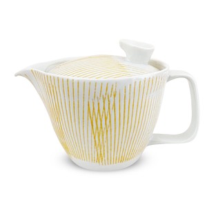 波佐见烧 日式茶壶 茶壶 附带茶叶滤网 直条纹 黄色 240ml 日本制造