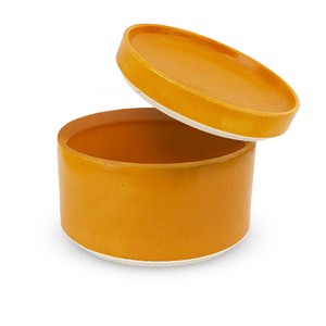 波佐見焼 日本製 勲山窯 保存容器 陶器 キャニスター S オレンジ φ11x7.5cm 小皿蓋付 小鉢 北欧風