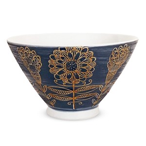 波佐見焼 日本製 勲山窯 茶碗 11cm 北欧の花 ネイビー 巻