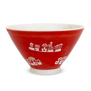 波佐見焼 日本製 勲山窯 茶碗 11cm フラワーコレクション レッド 巻
