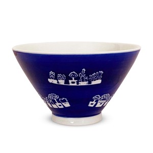波佐見焼 日本製 勲山窯 茶碗 11cm フラワーコレクション ブルー 巻