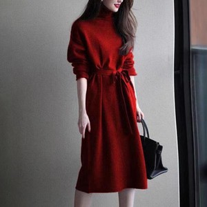 A/W Waist Sweater Dress Knitted One-piece Dress Ladies 2022