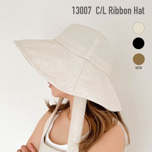 【再入荷：即納商品】13007-2 C/L Ribbon Hat　コットンリネンサイドリボンハット　UV対策
