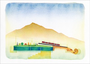 ポストカード イラスト 山田和明「Violin station」絵本作家 音楽 水彩画 メッセージカード