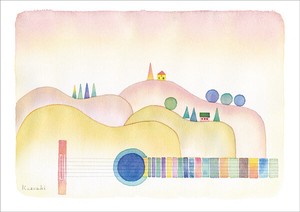 ポストカード イラスト 山田和明「丘の向こうの夏」絵本作家 楽器 水彩画 メッセージカード