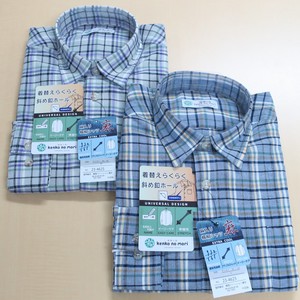 Health Long Sleeve Toyayanagi Grid Pattern Diagonally Button Hall Shirt