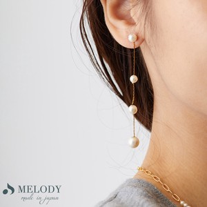 Pierced Earrings Gold Post Gold Pearl Long Jewelry 3-way Made in Japan