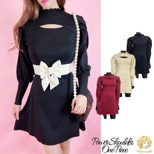 2022 One-piece Dress Shoulder Knitted One-piece Dress Short Long Sleeve S/S Korea