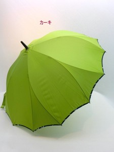 通年新作）雨傘・長傘-婦人　シームレス（一枚張り）耐風骨無地×チェックパイピングジャンプ傘