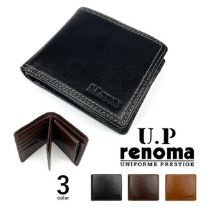 全3色 U.P renoma ユーピーレノマ リアルレザー 中ベラ付き 2つ折り財布 本革 ショートウォレット (61r654)