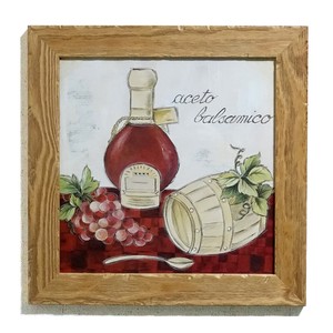 イタリア製 額絵 バルサミコ酢 アートポスター アンティーク調 ナチュラルウッド
