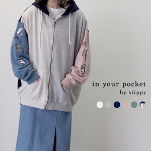 【in your pocket by STIPPY】【2022春】袖サメ刺繍 ビッグZIPパーカー「2022新作」