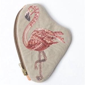 フラミンゴ刺繍ポーチ M26-1888