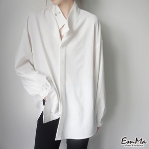DE0080 ホワイトシャツ スタンドカラー きれいめ カジュアル 白シャツ