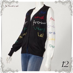ニット　Vカーディ　ブロック配色デザイン　マルチカラーロゴ刺繍　　レディス「2022新作」