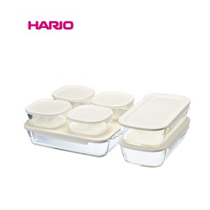 2022年新作 『HARIO』スタッキング耐熱ガラスコンテナ・スクエア 7個セットHKOZ-8002-OW HARIO（ハリオ）