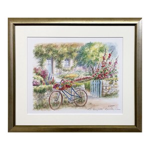 ダニエル・レボウ「花の自転車」マット付き額縁 絵画 ゴールド 壁掛け