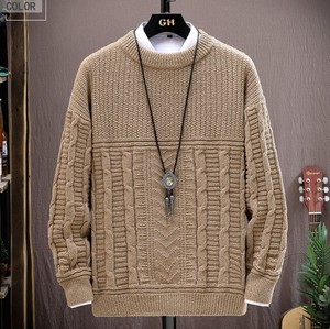 Sweater/Knitwear Crew Neck Knitted Plain Color Long Sleeves Men's Cut-and-sew NEW