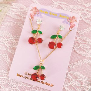 Cherry Necklace Pierced Earring Set 917 Korea Accessory Cherries Cherry