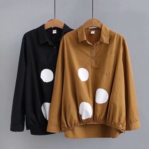 Button Shirt/Blouse Pudding Long Sleeves Tops Polka Dot