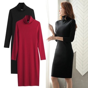Casual Dress Plain Color Long Sleeves Spring One-piece Dress Ladies' Simple