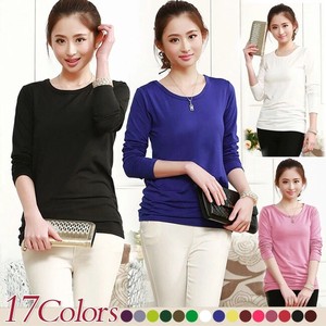 T-shirt Plain Color Brushed Lining Ladies Simple NEW Autumn/Winter