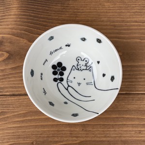 もっとねこまるけ　ハナアゲル　反らし型　4.5鉢　【日本製　小鉢　美濃焼】ヤマ吾陶器
