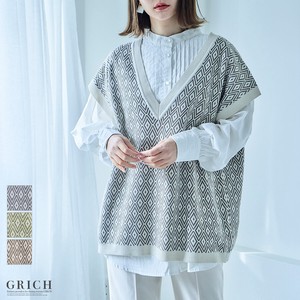 Vest/Gilet Jacquard Diamond-Patterned V-Neck Sweater Vest
