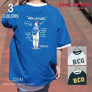 【RED CAP GIRL】20/-天竺 バックプリント "OUTFIT GIRL" リンガー半袖T-Shirt