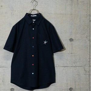 Color Button One Point Embroidery Short Sleeve Shirt