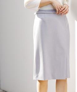 【予約販売】【手洗いできる♪】リネン・メランジストレッチ・バイアス切り替えデザインベルト付きスカート