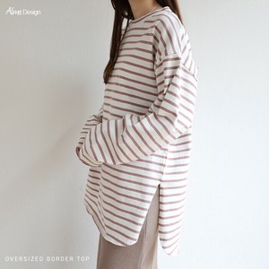 コットンボーダー 天竺 オーバーサイズ 長袖 トップス