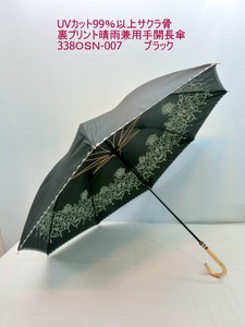 春夏新作）晴雨兼用・長傘ー婦人　UVカット99％以上サクラ骨裏花柄プリント＆スカラップ刺繍晴雨兼用傘