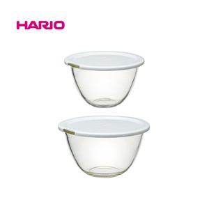 2022 新作『HARIO』レンジフタ付き耐熱ガラス製ボウル2個セット　MXPF-3506-W（ハリオ）