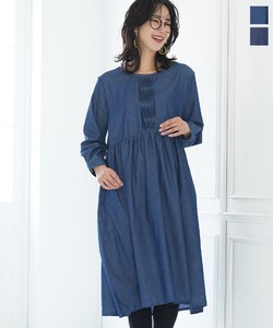 Casual Dress Tunic Crew Neck Gathered Sleeves One-piece Dress