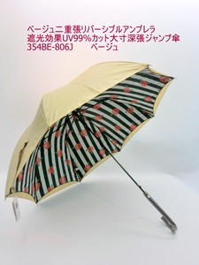 春夏新作）晴雨兼用・長傘　ベージュ二重張リバーシブルアンブレラ遮光効果UV99%カット大寸深張ジャンプ傘
