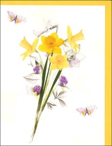 グリーティングカード イースター「黄色い花と蝶」 メッセージカード イラスト