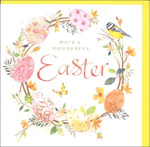 グリーティングカード イースター「エッグと花のリース」 メッセージカード イラスト