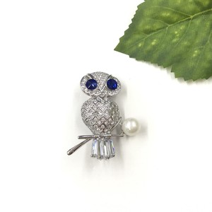 Brooch Owl Owl Rhinestone Silver