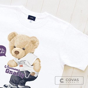 Unisex Print T-shirt Skateboard Bear White Short Sleeve T-shirt