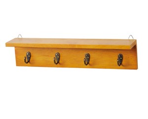 Rubber Wood Attached Wall Hook Four in a Row Amber