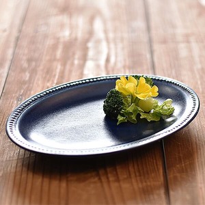 ネイビーリムドット21オーバル 青系 洋食器 変形プレート 日本製 美濃焼 おしゃれ