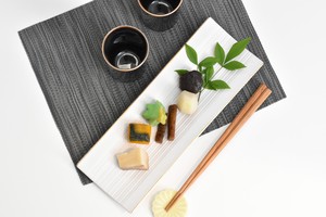 渕金白マット筋彫長角皿 白系 和食器 長角皿 日本製 美濃焼