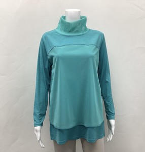 Tunic Plain Color High-Neck Tops Ladies' Switching