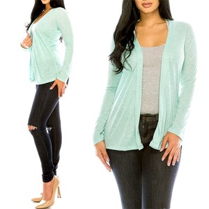 Solid Color Thin Knitted Cardigan Aqua A6 22 401 3