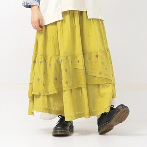 MARINE/CAMP  総柄刺繍 ティアードスカート